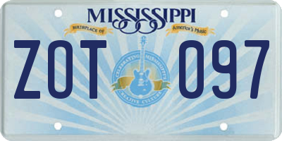 MS license plate ZOT097