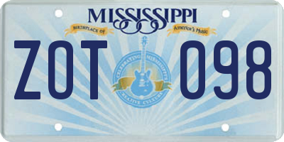 MS license plate ZOT098