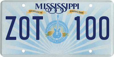 MS license plate ZOT100