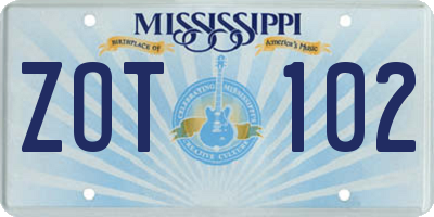 MS license plate ZOT102