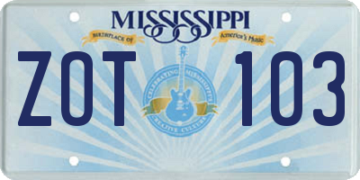 MS license plate ZOT103