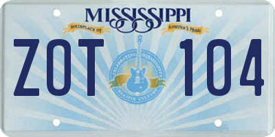 MS license plate ZOT104