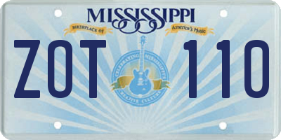 MS license plate ZOT110