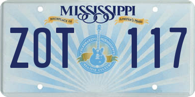 MS license plate ZOT117