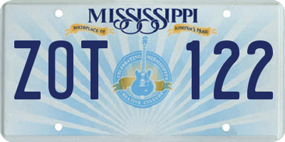MS license plate ZOT122