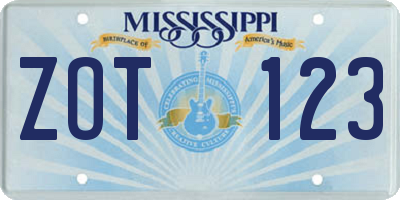 MS license plate ZOT123