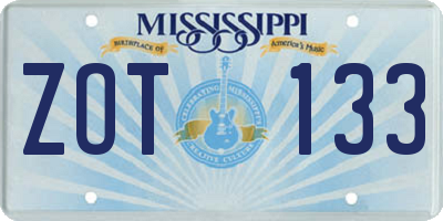 MS license plate ZOT133