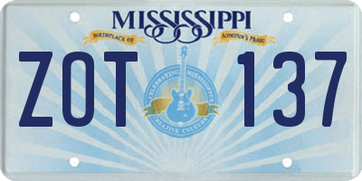 MS license plate ZOT137