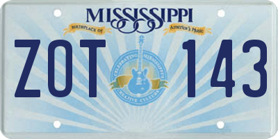 MS license plate ZOT143