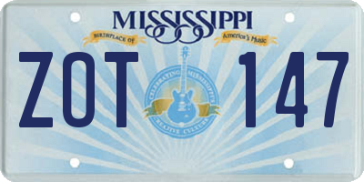 MS license plate ZOT147