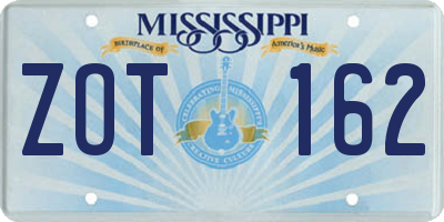 MS license plate ZOT162