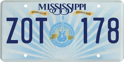 MS license plate ZOT178