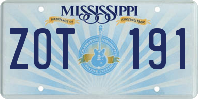 MS license plate ZOT191