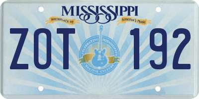 MS license plate ZOT192