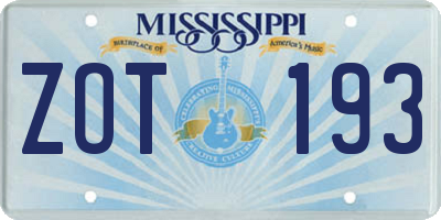 MS license plate ZOT193