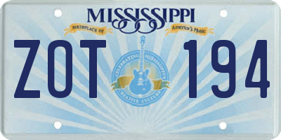 MS license plate ZOT194