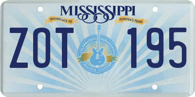 MS license plate ZOT195