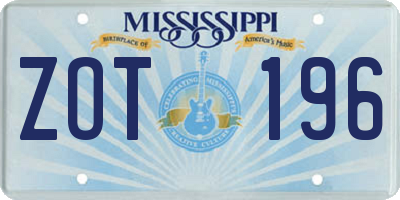 MS license plate ZOT196
