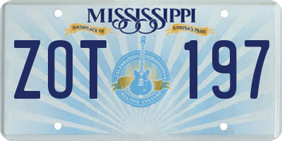 MS license plate ZOT197