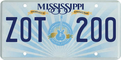 MS license plate ZOT200