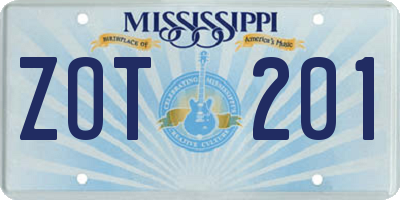 MS license plate ZOT201