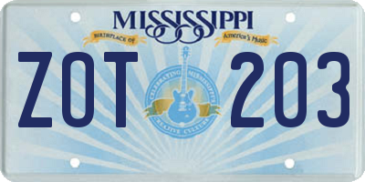 MS license plate ZOT203