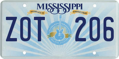MS license plate ZOT206