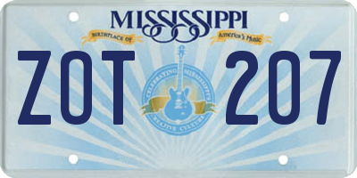 MS license plate ZOT207