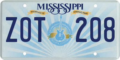 MS license plate ZOT208