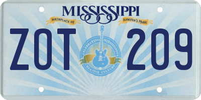 MS license plate ZOT209