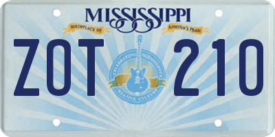 MS license plate ZOT210