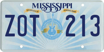 MS license plate ZOT213