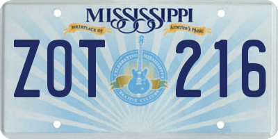 MS license plate ZOT216