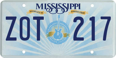 MS license plate ZOT217