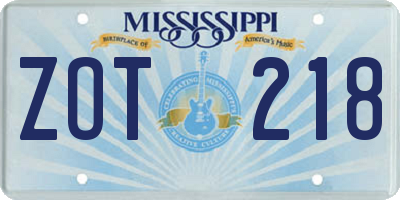 MS license plate ZOT218