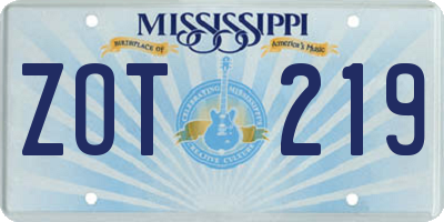 MS license plate ZOT219