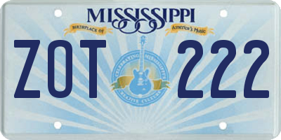 MS license plate ZOT222