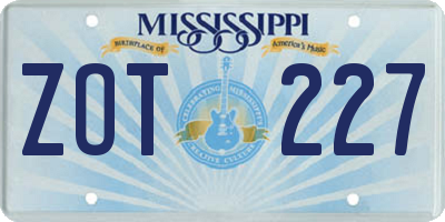 MS license plate ZOT227