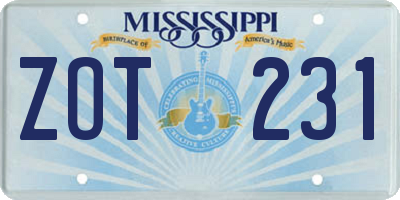 MS license plate ZOT231