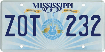 MS license plate ZOT232