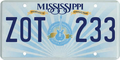 MS license plate ZOT233