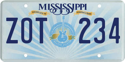 MS license plate ZOT234