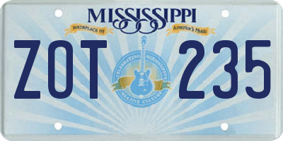 MS license plate ZOT235