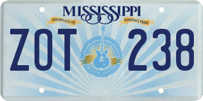 MS license plate ZOT238
