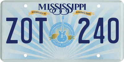 MS license plate ZOT240