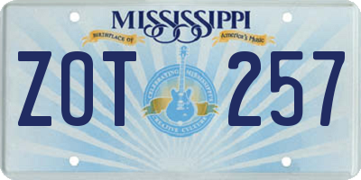 MS license plate ZOT257