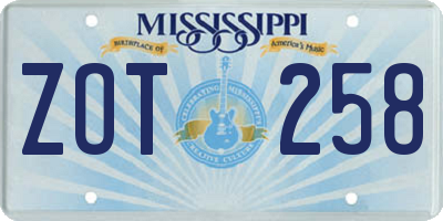 MS license plate ZOT258