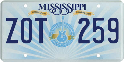 MS license plate ZOT259