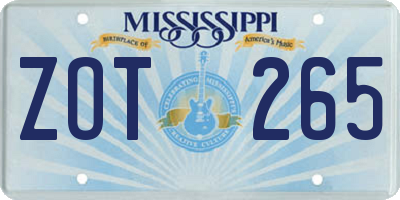 MS license plate ZOT265