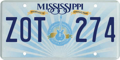 MS license plate ZOT274